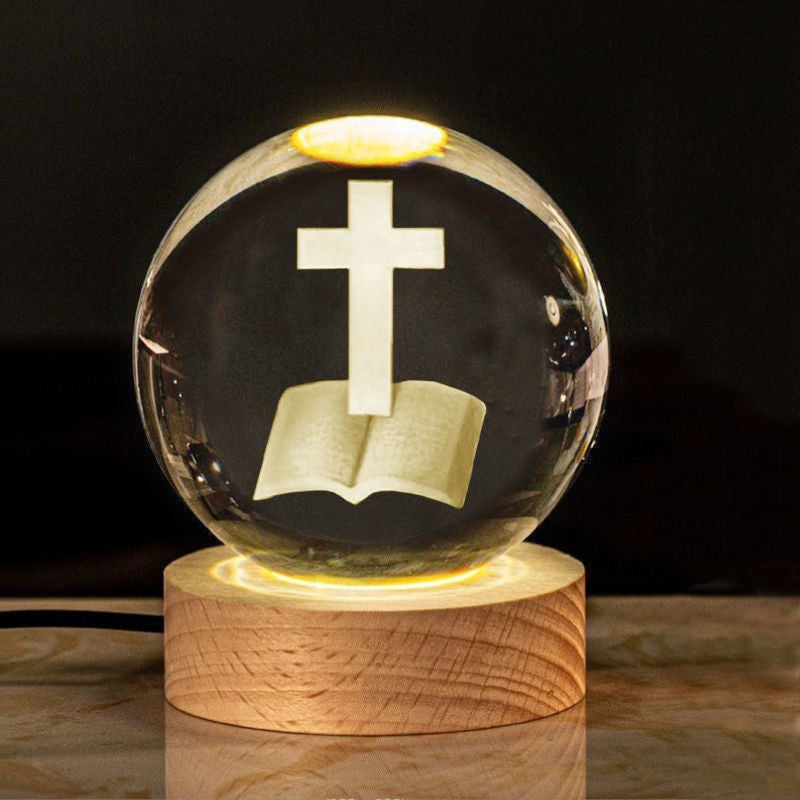 Boule De Cristal 3D Laser Gravé Religieux Veilleuse Boule De Verre Décor Souvenir Cadeaux