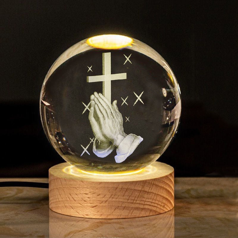 Boule De Cristal 3D Laser Gravé Religieux Veilleuse Boule De Verre Décor Souvenir Cadeaux