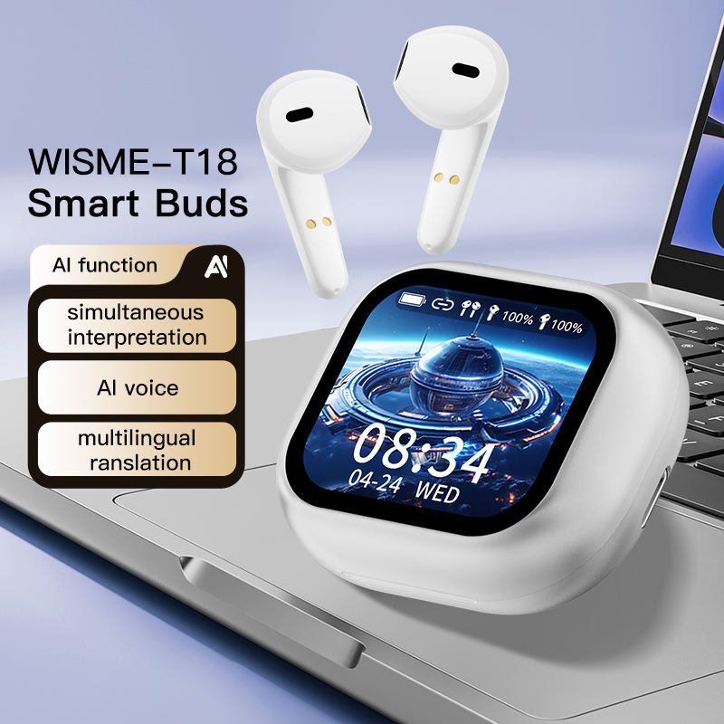 Écouteurs sans fil à écran intelligent E15 T18 ANC + ENC Réduction du bruit Écran tactile Gaming in Ear AI TWS Earphone