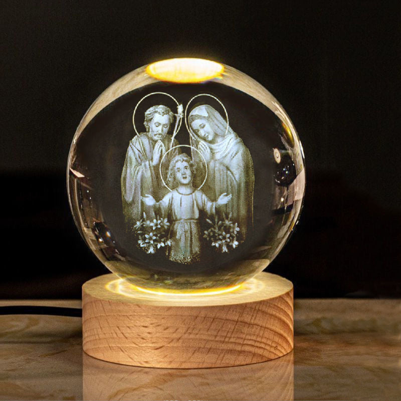 Boule De Cristal 3D Laser Gravé Religieux Veilleuse Boule De Verre Décor Souvenir Cadeaux