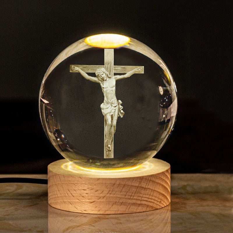 Boule De Cristal 3D Laser Gravé Religieux Veilleuse Boule De Verre Décor Souvenir Cadeaux