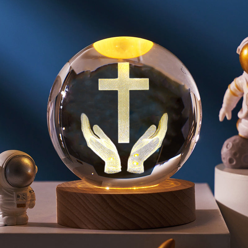 Boule De Cristal 3D Laser Gravé Religieux Veilleuse Boule De Verre Décor Souvenir Cadeaux
