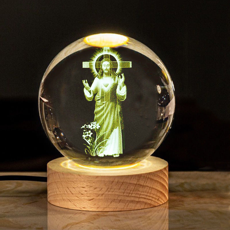 Boule De Cristal 3D Laser Gravé Religieux Veilleuse Boule De Verre Décor Souvenir Cadeaux