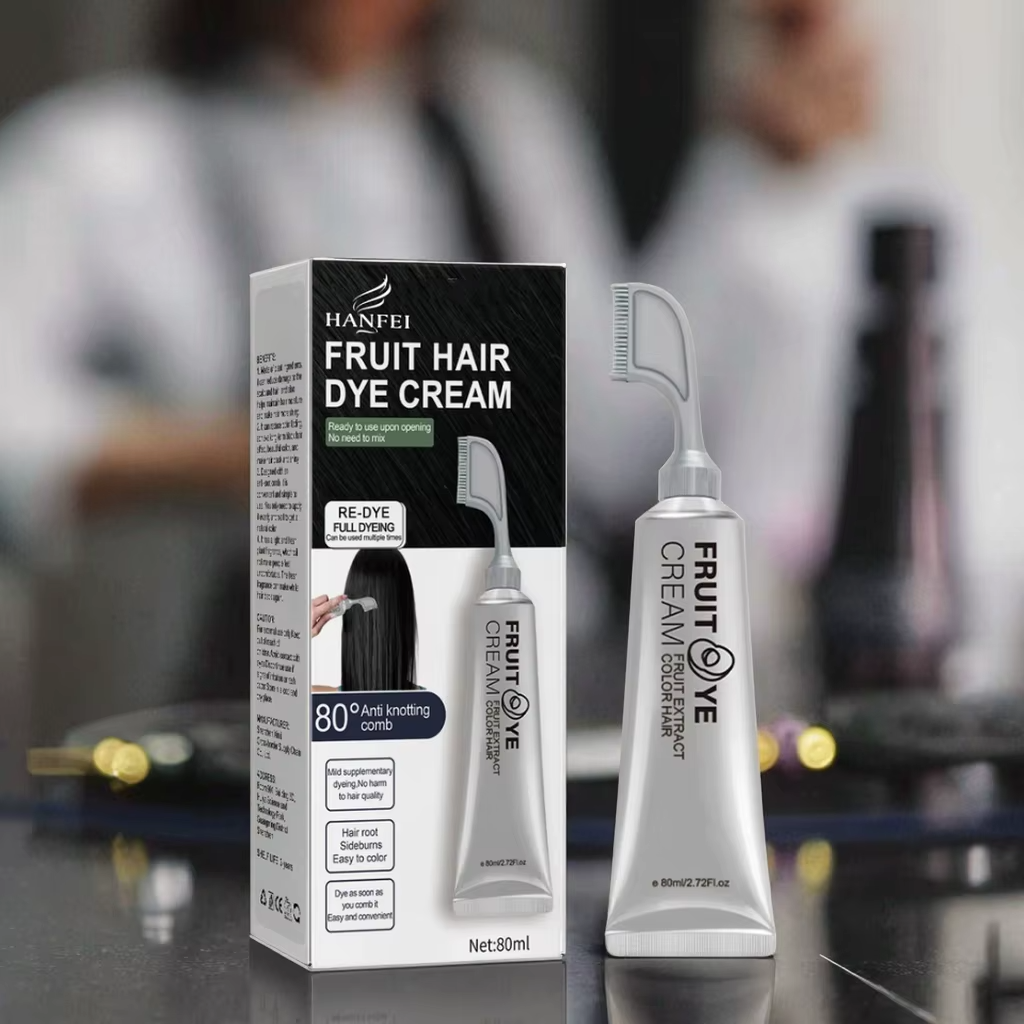 Kit de crème de teinture pour cheveux à base d’extraits naturels + peigne anti-nouage doux – couleurs de fruits noirs & bruns.